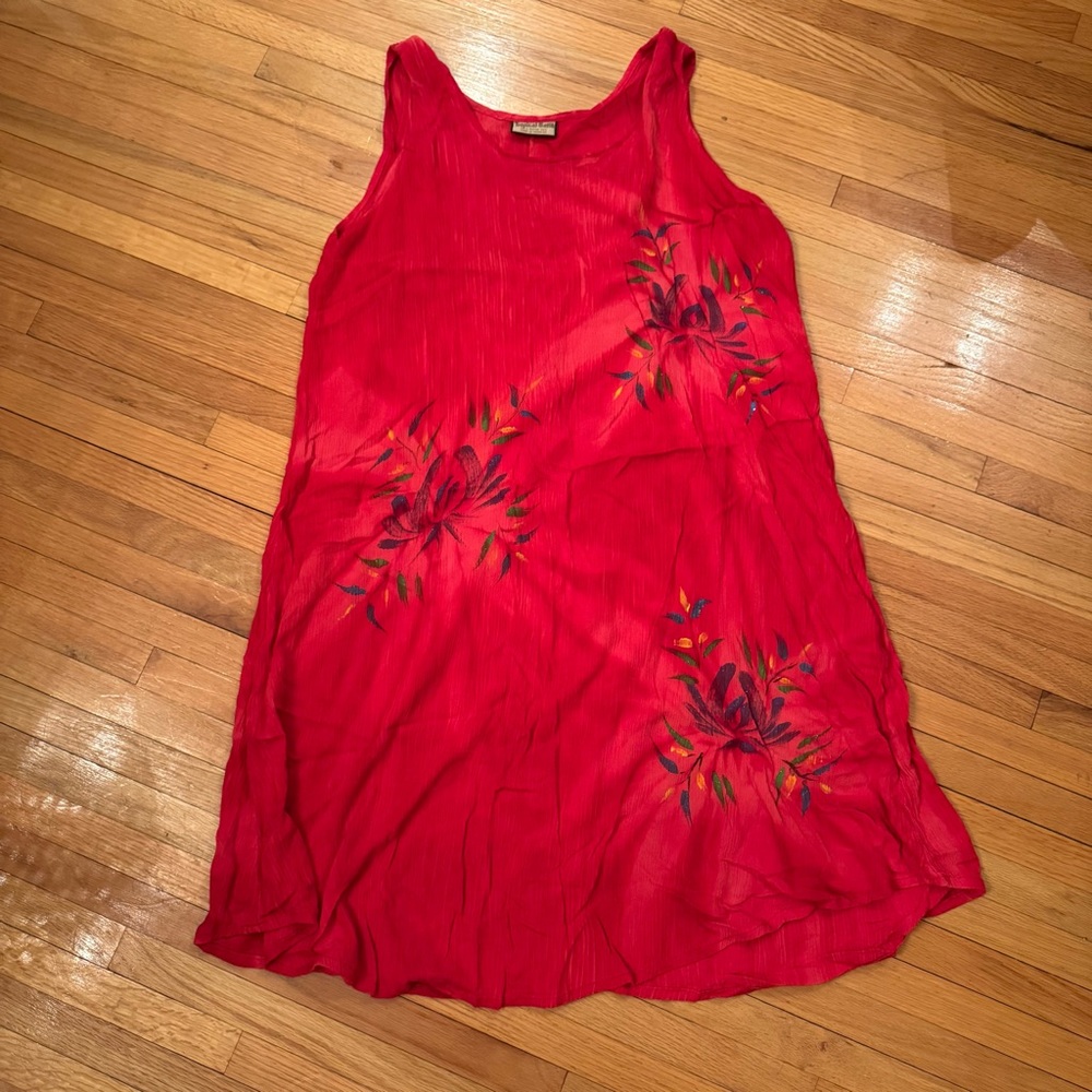 Red Floral Sleeveless Dress/ Coverup
